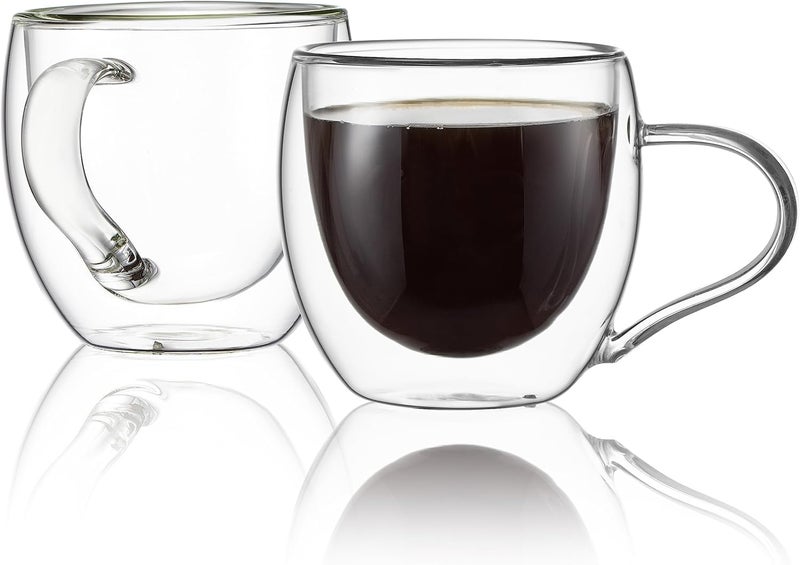 KHOLAD Glass Coffee Mugs Set of 2Double Wall Insulated Mug Set with HandleClear Glass Espresso Mugs for LatteCappuccinoTea BagHot and Cold Beverages100ml - Image 1