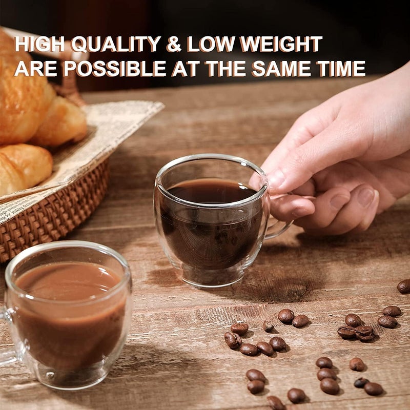 KHOLAD Glass Coffee Mugs Set of 2Double Wall Insulated Mug Set with HandleClear Glass Espresso Mugs for LatteCappuccinoTea BagHot and Cold Beverages100ml - Image 3