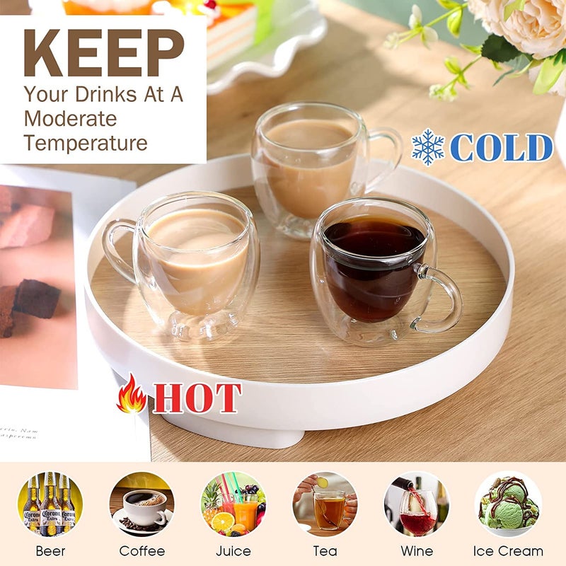 KHOLAD Glass Coffee Mugs Set of 2Double Wall Insulated Mug Set with HandleClear Glass Espresso Mugs for LatteCappuccinoTea BagHot and Cold Beverages100ml - Image 2