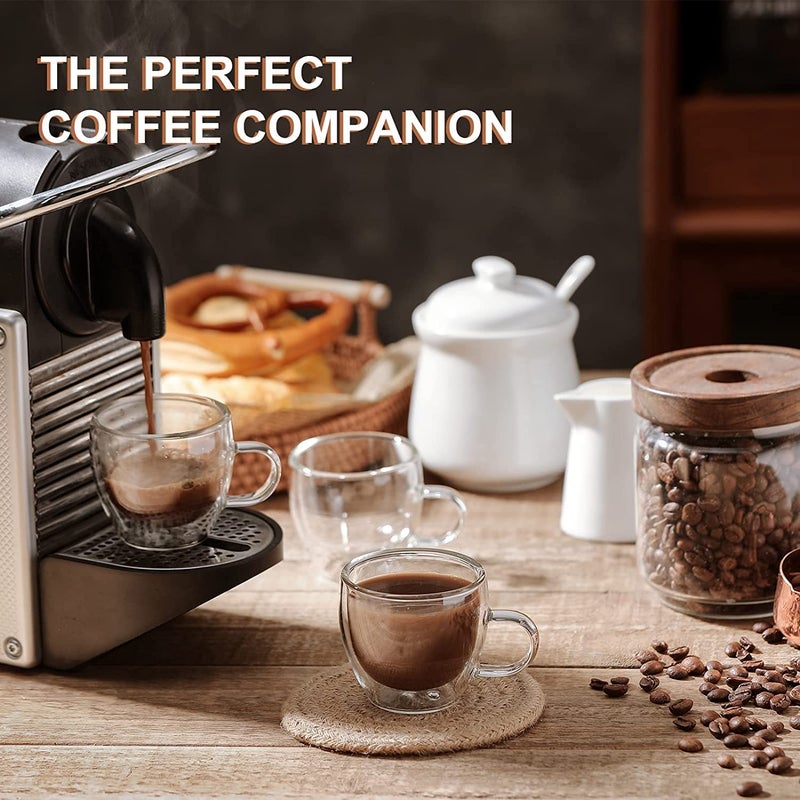 KHOLAD Glass Coffee Mugs Set of 2Double Wall Insulated Mug Set with HandleClear Glass Espresso Mugs for LatteCappuccinoTea BagHot and Cold Beverages100ml - Image 5