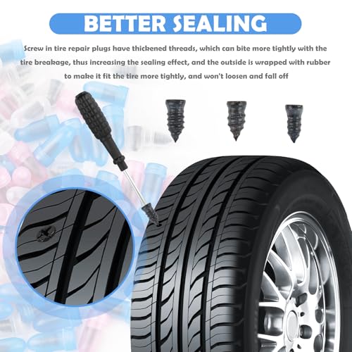VKQTS 100PCS Tire Repair Kit,Self-Service Tire Screw Plug Repair Kit Includes 3-Size Plugs & Screwdrivers,Professional Screw in Tires Plugs Kits for Quick Repairing Tires Puncture - Image 4