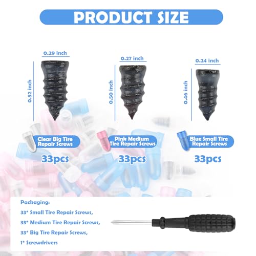 VKQTS 100PCS Tire Repair Kit,Self-Service Tire Screw Plug Repair Kit Includes 3-Size Plugs & Screwdrivers,Professional Screw in Tires Plugs Kits for Quick Repairing Tires Puncture - Image 2