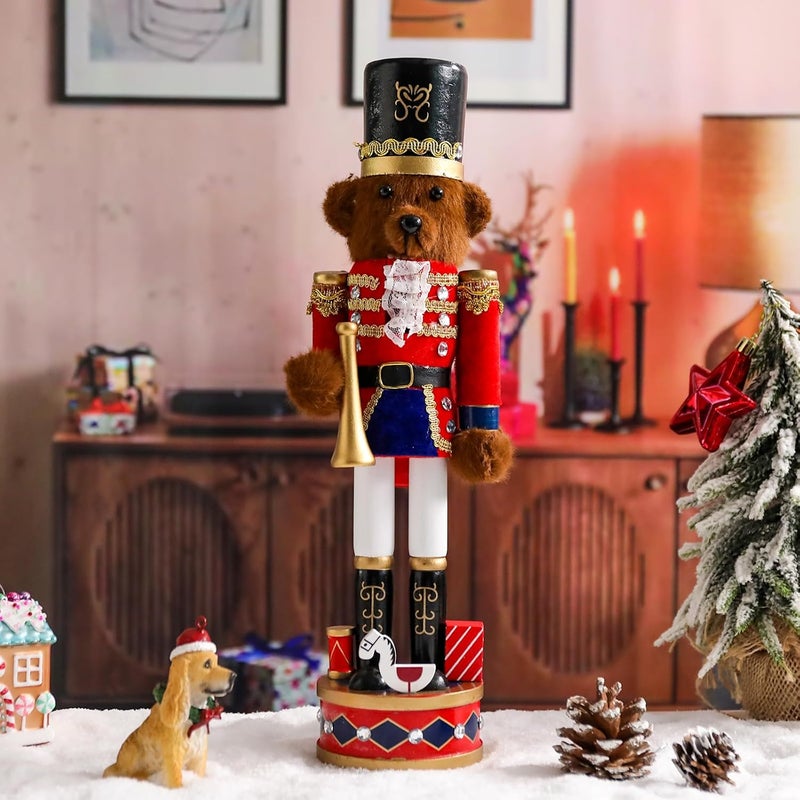 CHONSUN Christmas Nutcracker Decorations Nutcracker Figure 15 Inch Wooden Nutcrackers Teddy Bear Nutcracker Soldier for Table Desktop Home Christmas Decor Xmas Indoor Decor Bear - Image 3