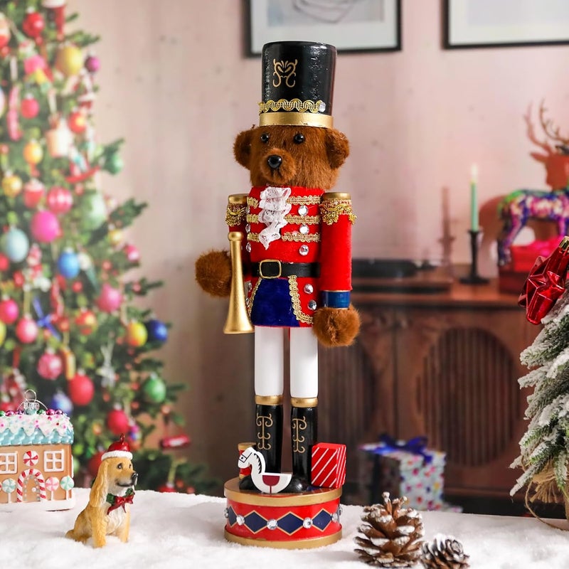 CHONSUN Christmas Nutcracker Decorations Nutcracker Figure 15 Inch Wooden Nutcrackers Teddy Bear Nutcracker Soldier for Table Desktop Home Christmas Decor Xmas Indoor Decor Bear - Image 5