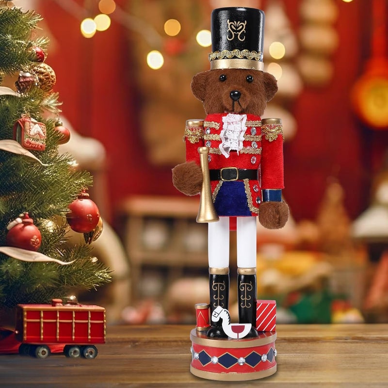 CHONSUN Christmas Nutcracker Decorations Nutcracker Figure 15 Inch Wooden Nutcrackers Teddy Bear Nutcracker Soldier for Table Desktop Home Christmas Decor Xmas Indoor Decor Bear - Image 1