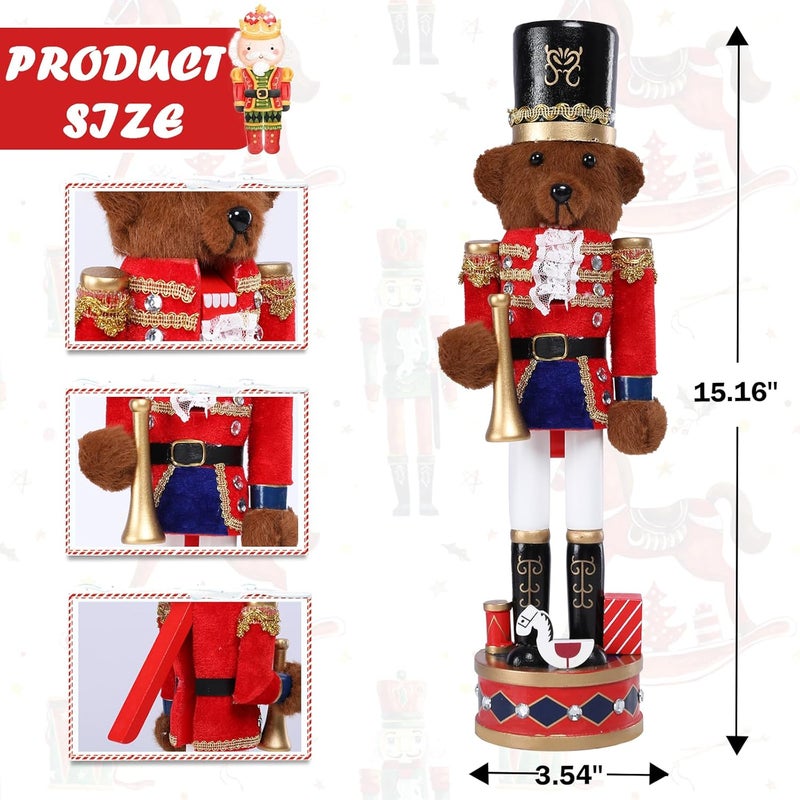 CHONSUN Christmas Nutcracker Decorations Nutcracker Figure 15 Inch Wooden Nutcrackers Teddy Bear Nutcracker Soldier for Table Desktop Home Christmas Decor Xmas Indoor Decor Bear - Image 2