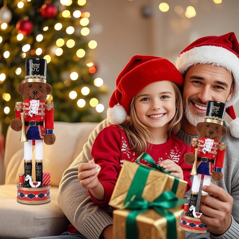 CHONSUN Christmas Nutcracker Decorations Nutcracker Figure 15 Inch Wooden Nutcrackers Teddy Bear Nutcracker Soldier for Table Desktop Home Christmas Decor Xmas Indoor Decor Bear - Image 4