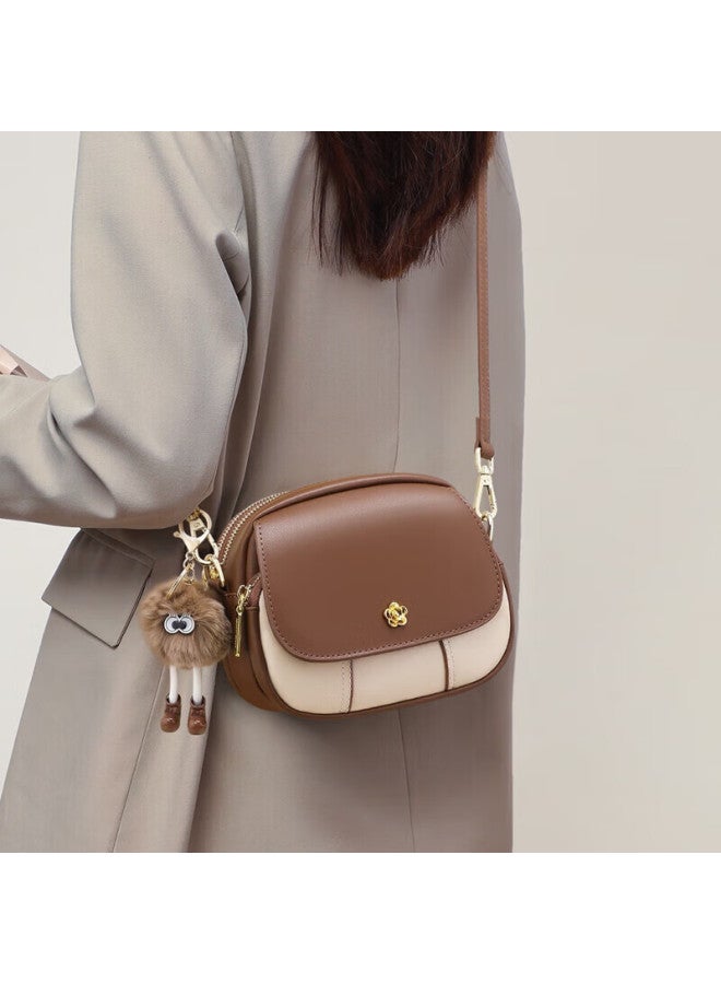 Yuyula Leather Handbag, Women's Crossbody Bag, Light Luxury Brand Shoulder Bag, Small Round Purse, Birthday Gift, High-end Feel, For Girlfriend Or Wife - Image 1