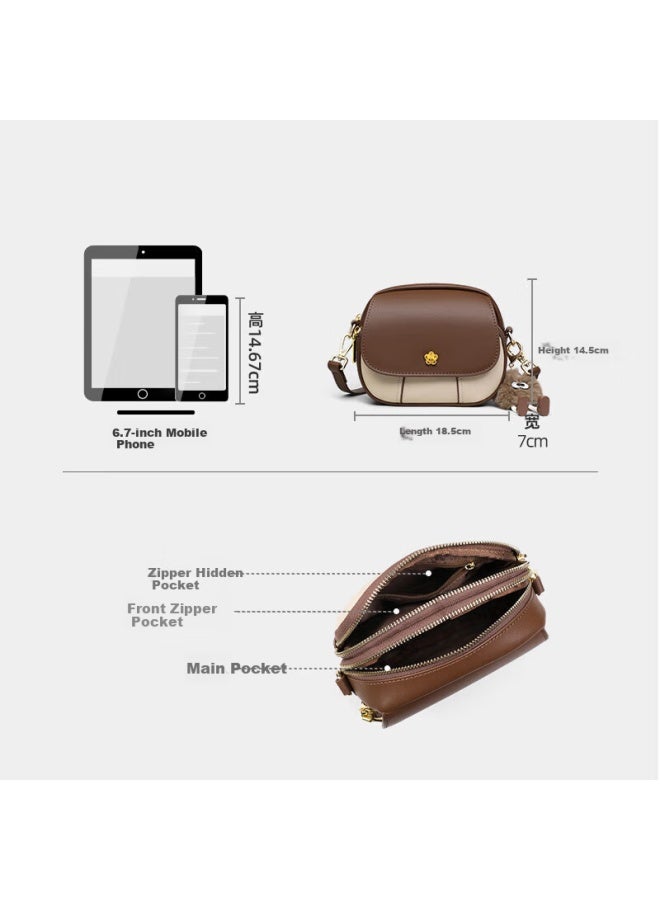 Yuyula Leather Handbag, Women's Crossbody Bag, Light Luxury Brand Shoulder Bag, Small Round Purse, Birthday Gift, High-end Feel, For Girlfriend Or Wife - Image 3