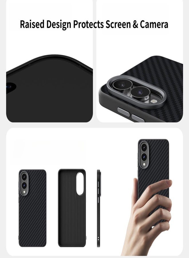 general Magnetic Case Compatible with Samsung Galaxy S25 Edge Case Carbon Fiber Texture Anti Fingerprint Ultra Thin Shockproof Protective Cover Support Wireless Charging Black - Image 5