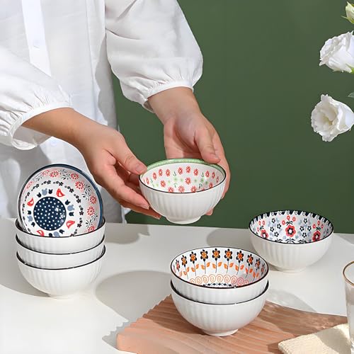 iDourer Rice Bowls 10oz, Japanese Style Bowls Set of 6 with Gift Box - Ceramic Bowls for Soup, Dessert, Ice Cream, Snack - Kitchen Gifts for Women Christmas Gift - Image 3