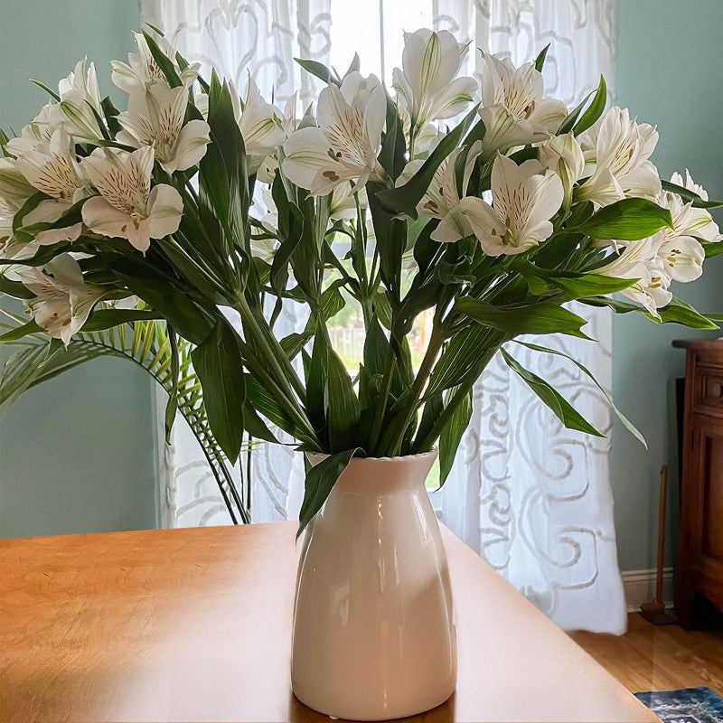 hjn White Flower Vase- Ceramic Vase for Decor, White vase for Flowers, Modern Vases for Living Room/Home Decor Accents/Entryway/Mantel/Bookshel - Image 2