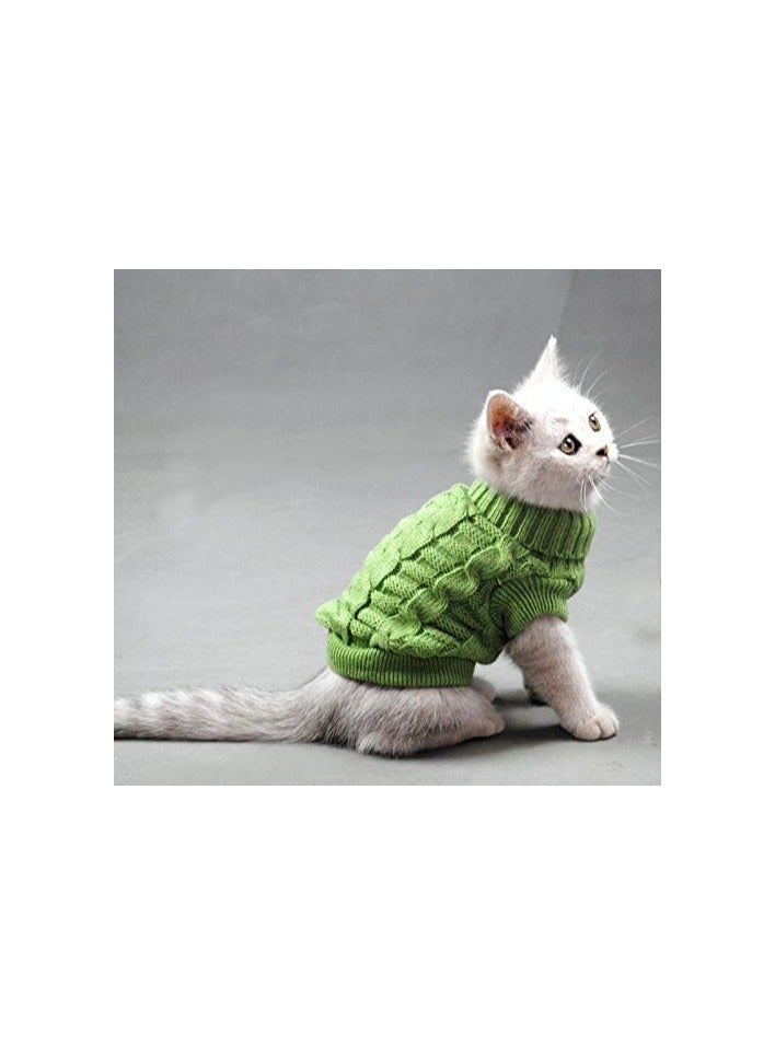 Green Tiger Pet Cats Sweater Aran Pullover Knitted Doggie Kitty Clothes Solid Colors for Kitten Chihuahua Pug (Green, S) - Image 1