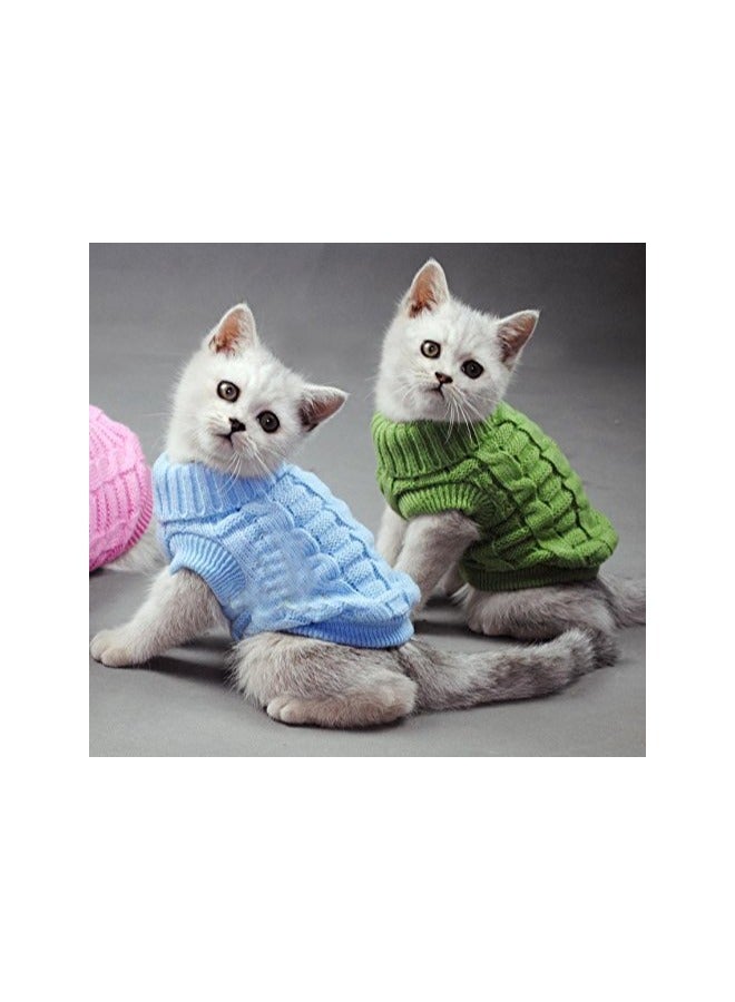 Green Tiger Pet Cats Sweater Aran Pullover Knitted Doggie Kitty Clothes Solid Colors for Kitten Chihuahua Pug (Green, S) - Image 5