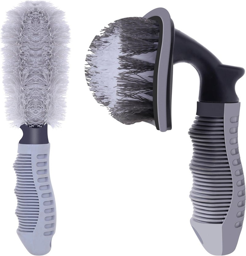 Autofy Rim Tyre Cleaner Brush Car Cleaning Brush for Rim Cleaning Liquid Nylon Bristles Car Microfiber Duster Tire Rubber Car Accessories – used with Tyre Puncture Kit and Microfiber Cloth (Pack of 2) - Image 1