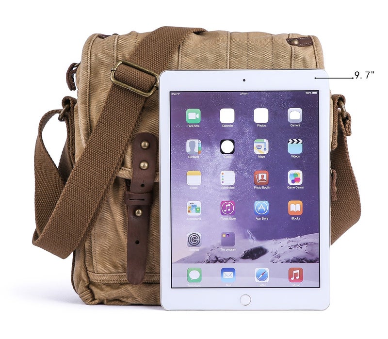 GOOTIUM Canvas Crossbody Bag - Small Messenger Bag | Vintage Shoulder Purse, Khaki - Image 2