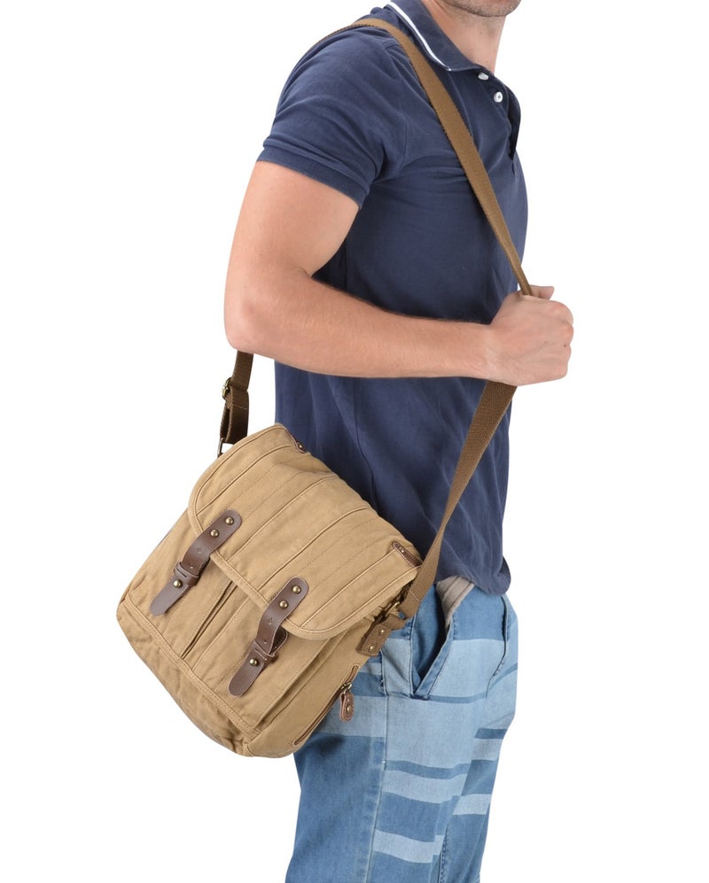 GOOTIUM Canvas Crossbody Bag - Small Messenger Bag | Vintage Shoulder Purse, Khaki - Image 5