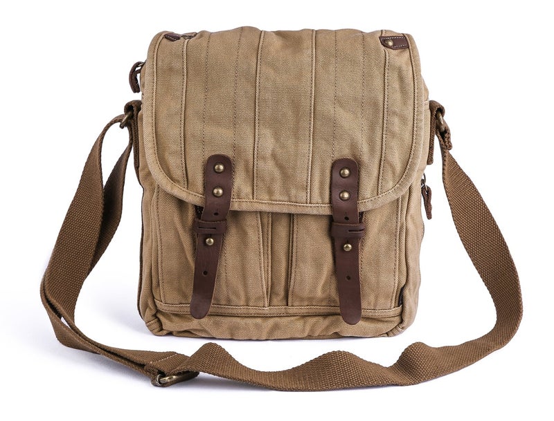 GOOTIUM Canvas Crossbody Bag - Small Messenger Bag | Vintage Shoulder Purse, Khaki - Image 1