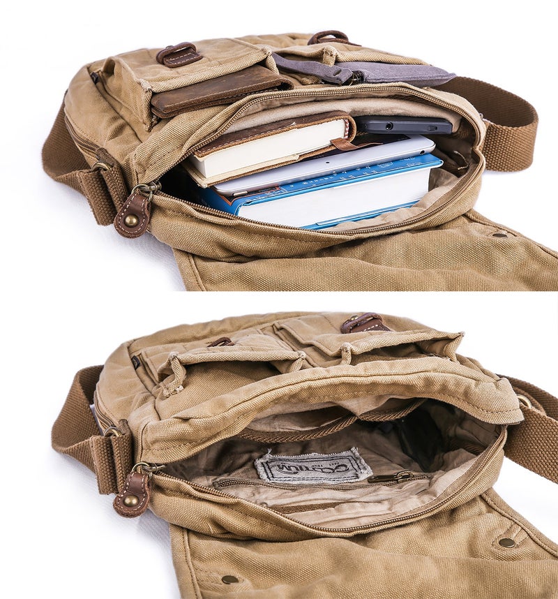 GOOTIUM Canvas Crossbody Bag - Small Messenger Bag | Vintage Shoulder Purse, Khaki - Image 4