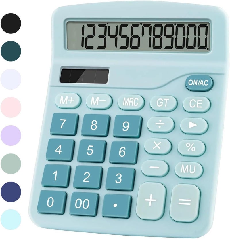 آلة حاسبة للمكتب، آلة حاسبة لطيفة للأطفال، آلات حاسبة أساسية لسطح المكتب، آلة حاسبة مالية بسيطة ثنائية الطاقة مع زر كبير وشاشة كبيرة للمكتب والمنزل والمدرسة (أزرق) - Image 1