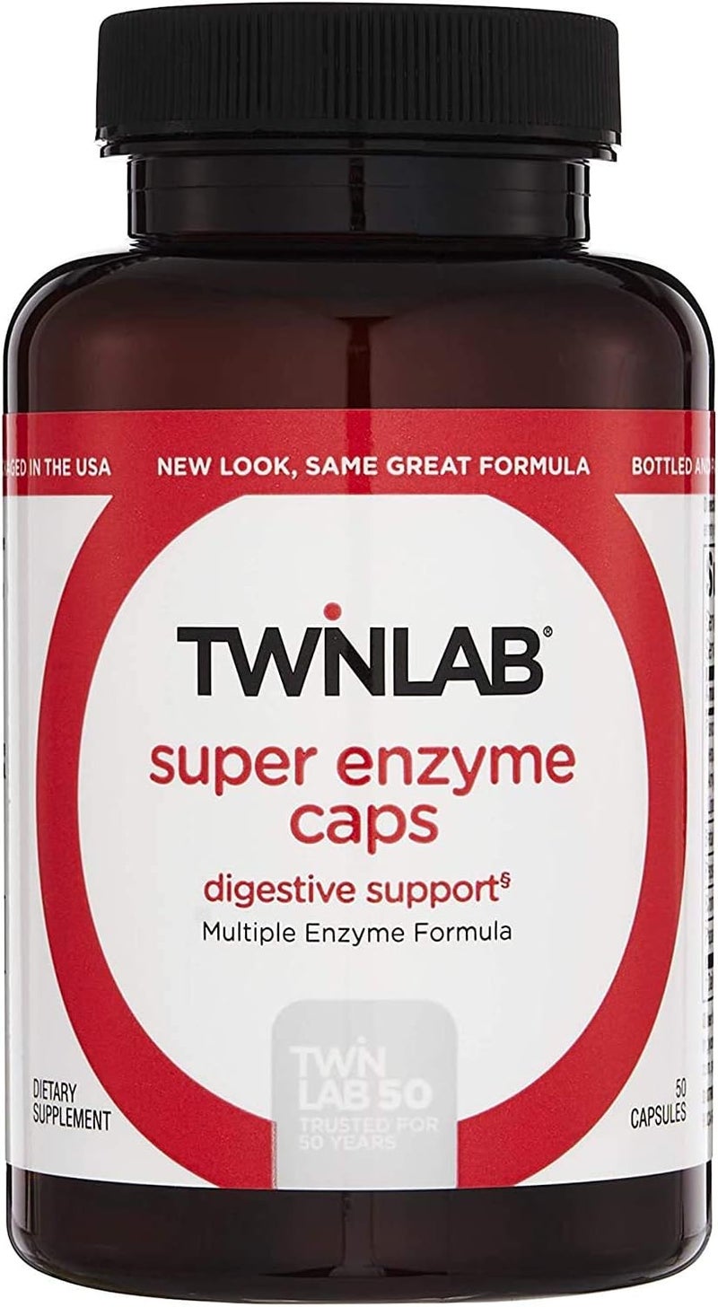 Twinlab Super Enzyme Caps  Constipation Supplement with Digestive Enzymes  50 Capsules - Image 1