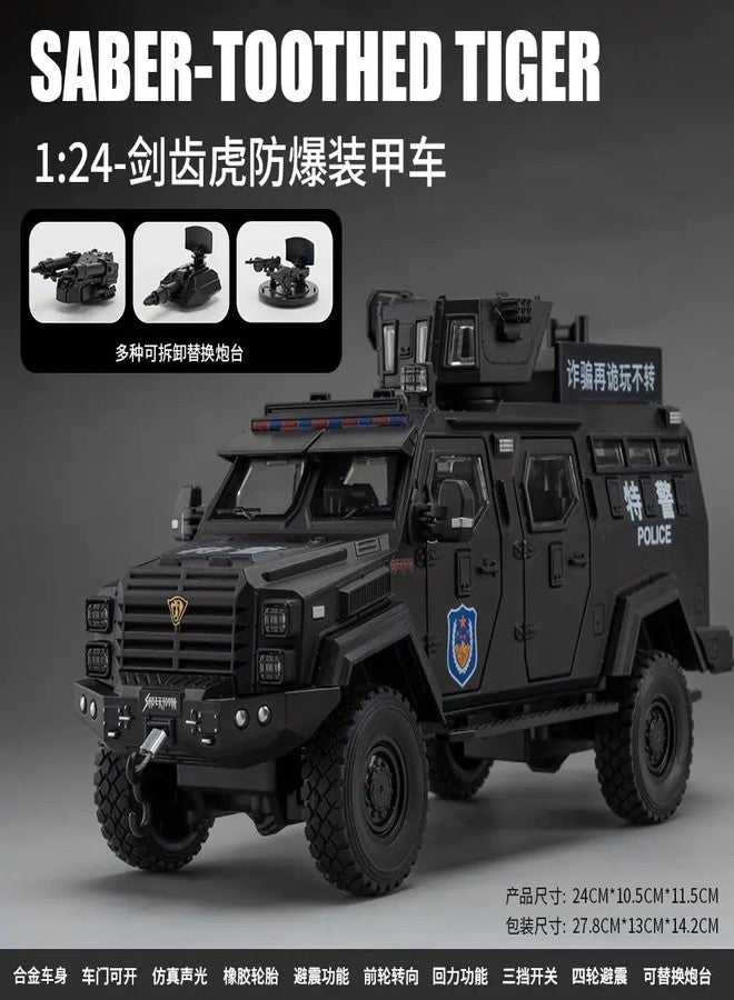 endevi Scale Exclusive Alloy Metal Pull Back Die-cast Car Model with Sound Light Mini Auto Toy for Kids Metal Model Toy Car with Sound and Light (1.24 Scale Saber Toothed Tiger -Black) - Image 4