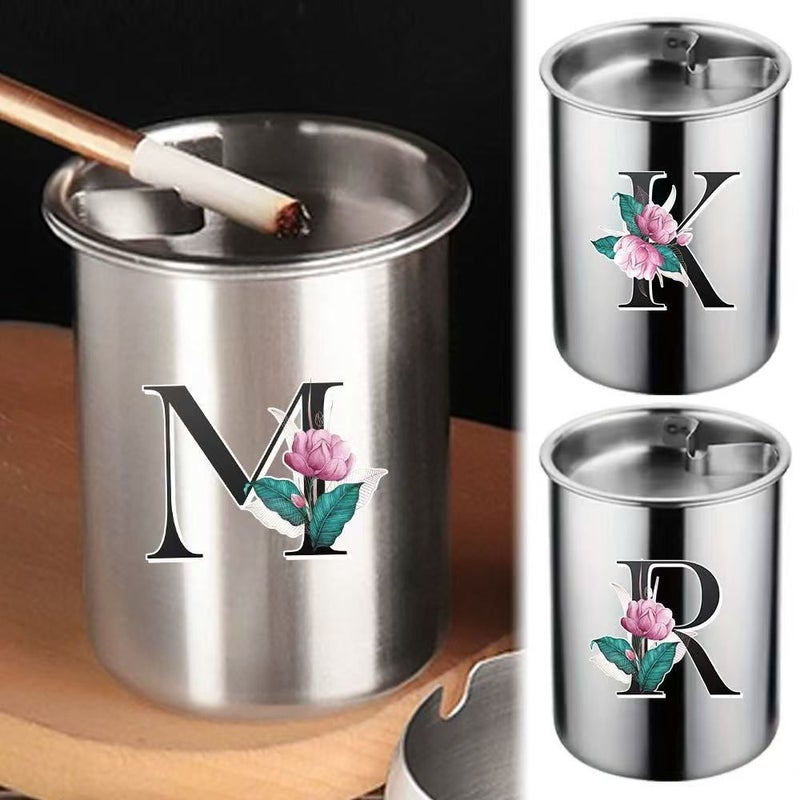 Stainless Steel Ashtray with Cover Windproof Large Outdoor Indoor Use C Style 26 Letters Initial Name Gift - Image 4