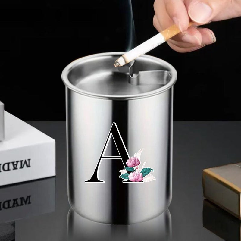 Stainless Steel Ashtray with Cover Windproof Large Outdoor Indoor Use C Style 26 Letters Initial Name Gift - Image 3