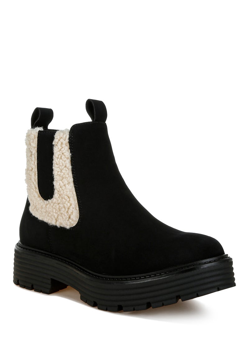 لندن راج أحذية الكاحل السميكة من لندن راغ للنساء، مزينة بتفاصيل من الفرو الصناعي - Image 2