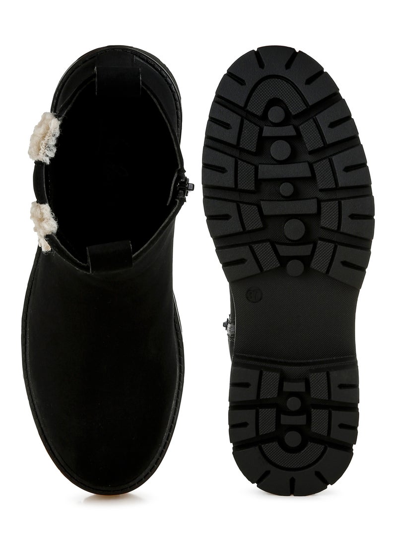 لندن راج أحذية الكاحل السميكة من لندن راغ للنساء، مزينة بتفاصيل من الفرو الصناعي - Image 4