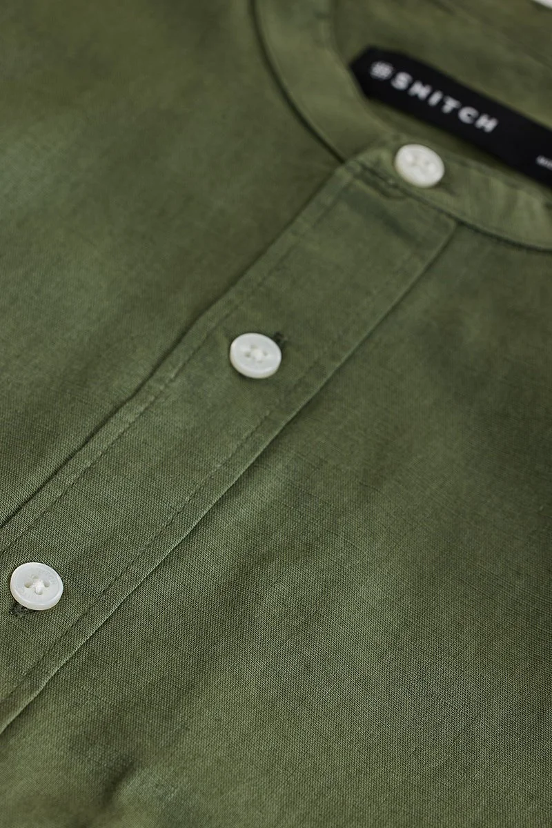 SNITCH Rich Sage Green Solid Long Sleeve Slim Fit Shirt
