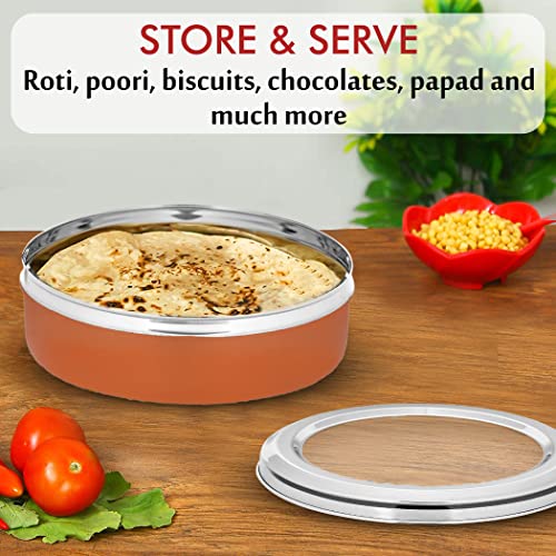 AXIOM Spice Box & Roti Container Stainless Steel Kitchen Storage Combo with Air Tight Transparent Lid. Copper 1800ml - Image 4
