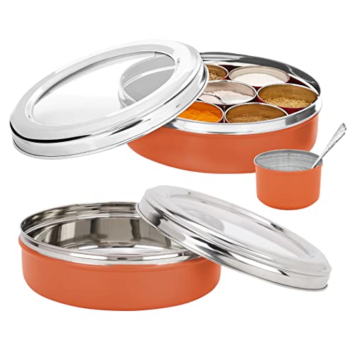 AXIOM Spice Box & Roti Container Stainless Steel Kitchen Storage Combo with Air Tight Transparent Lid. Copper 1800ml - Image 1