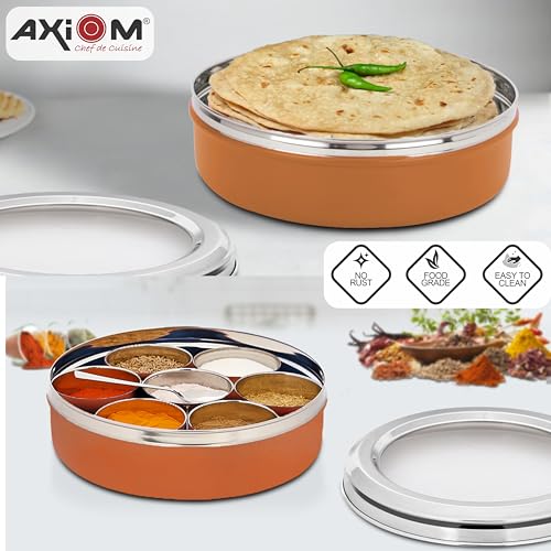 AXIOM Spice Box & Roti Container Stainless Steel Kitchen Storage Combo with Air Tight Transparent Lid. Copper 1800ml - Image 2