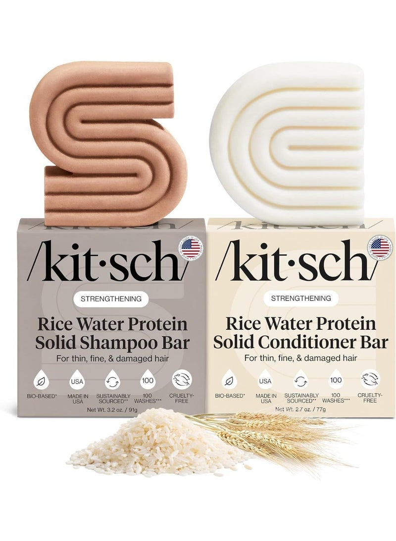 كيتش صابون شامبو وبلسم الأرز من كيتش لنمو الشعر، صابون شامبو وبلسم الأرز لتقوية الشعر وتنظيفه وترطيبه، صابون نباتي بماء الأرز، طقم من قطعتين - Image 1