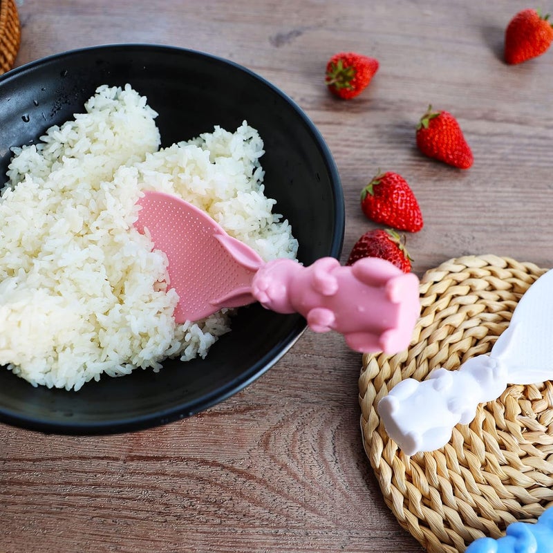 Missraza ملعقة أرز، 3 قطع ملعقة أرز، مغرفة أرز أرن�� لطيفة، ملعقة طبخ أرز أرنب لطيفة من البلاستيك غير اللاصق للمطبخ بواسطة - Image 3