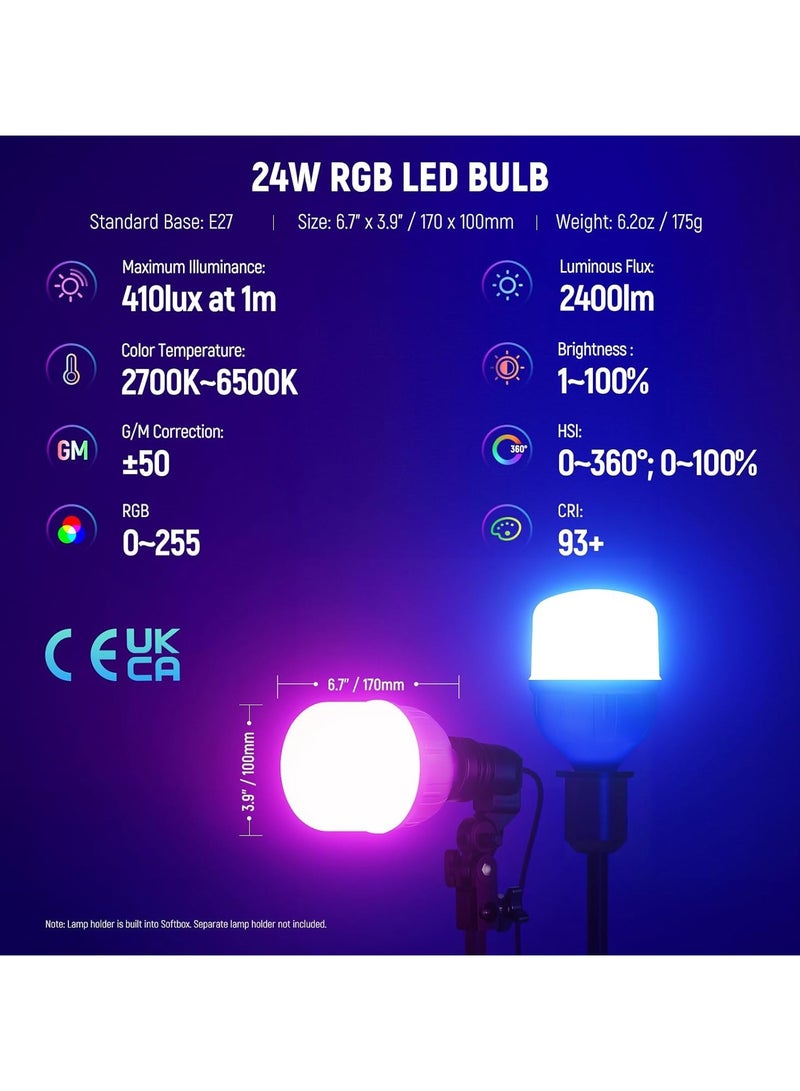 نيوير مجموعة إضاءة نيوير RGB بصندوق ناعم مع تحكم عبر التطبيق، عبوتان، 24 واط لمبات LED، صناديق ناعمة 24 بوصة لتصوير الاستوديو، NK800 - Image 2