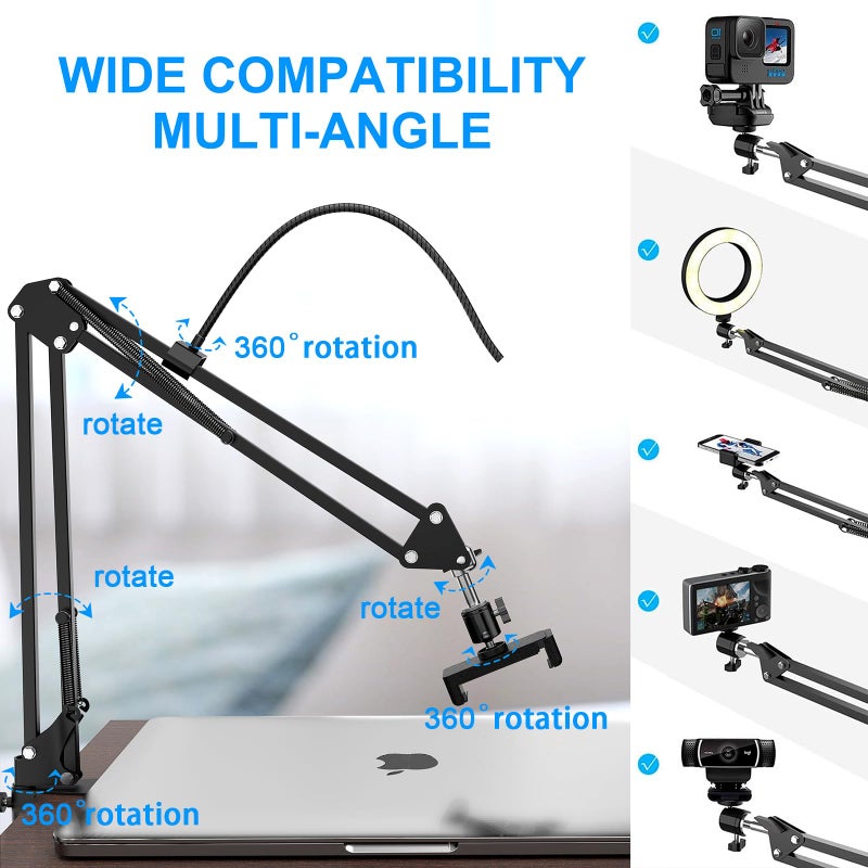 MagLoop Overhead Camera Mount with Ring Light, 6â€˜â€™ Overhead Phone Mount Compatible with iPhone Camera Webcam, Articulating Arm Phone Mount for YouTube Live Stream Cooking Nail Video Recording - Image 4
