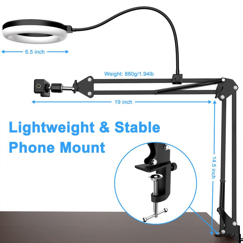 MagLoop Overhead Camera Mount with Ring Light, 6â€˜â€™ Overhead Phone Mount Compatible with iPhone Camera Webcam, Articulating Arm Phone Mount for YouTube Live Stream Cooking Nail Video Recording - Image 5