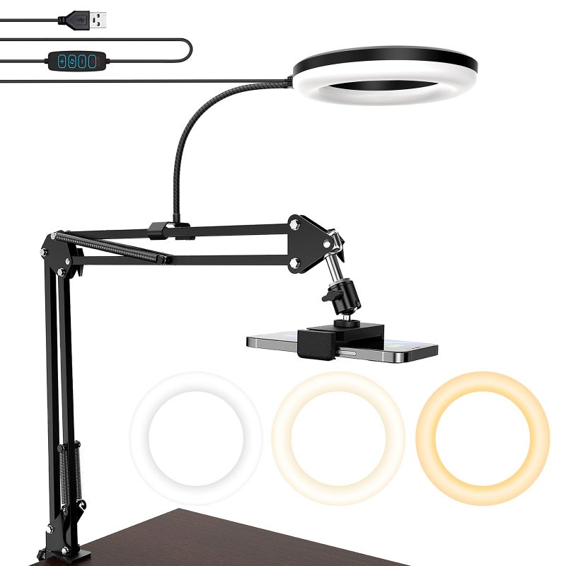 MagLoop Overhead Camera Mount with Ring Light, 6â€˜â€™ Overhead Phone Mount Compatible with iPhone Camera Webcam, Articulating Arm Phone Mount for YouTube Live Stream Cooking Nail Video Recording - Image 1