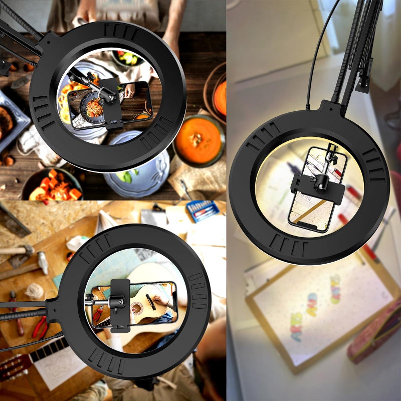 MagLoop Overhead Camera Mount with Ring Light, 6â€˜â€™ Overhead Phone Mount Compatible with iPhone Camera Webcam, Articulating Arm Phone Mount for YouTube Live Stream Cooking Nail Video Recording - Image 2