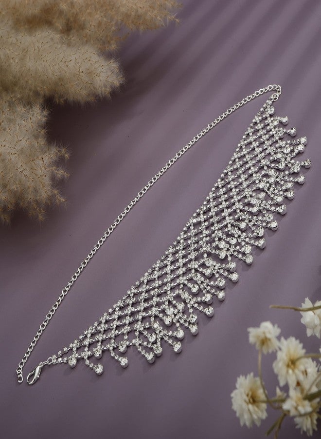 يرتير قلادة YERTTER Dainity كاملة من أحجار الراين، سلسلة فضية سميكة، طوق مزين بشرابة كريستالية، قابلة للتعديل، مناسبة للحفلات الموسيقية والنوادي الليلية للنساء (فضي 1) - Image 4