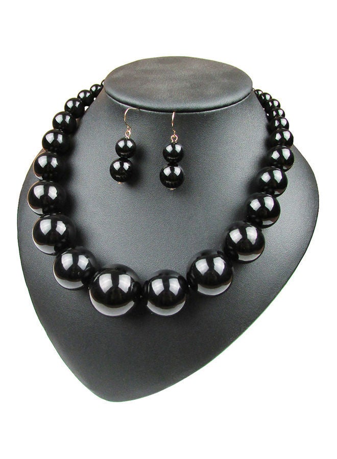 NIBEMINENT Single-Layer Large Pearl Short Clavicle Necklace And Earrings Jewellery Set