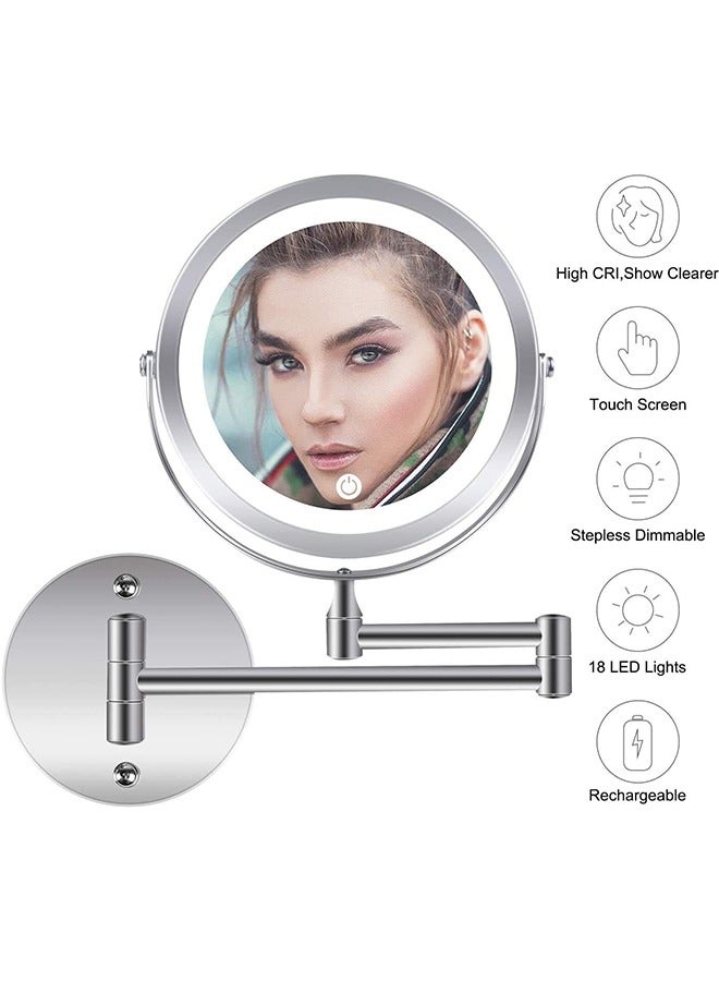 JCB CHIC Rechargeable Lighted Makeup Mirror 8 Inch Wall Mounted Makeup Mirror Double-Sided 1X/10X Magnification LED Vanity Mirror Touch Screen 360° Swivel Bathroom Mirror 13 Inch Extendable - Image 5
