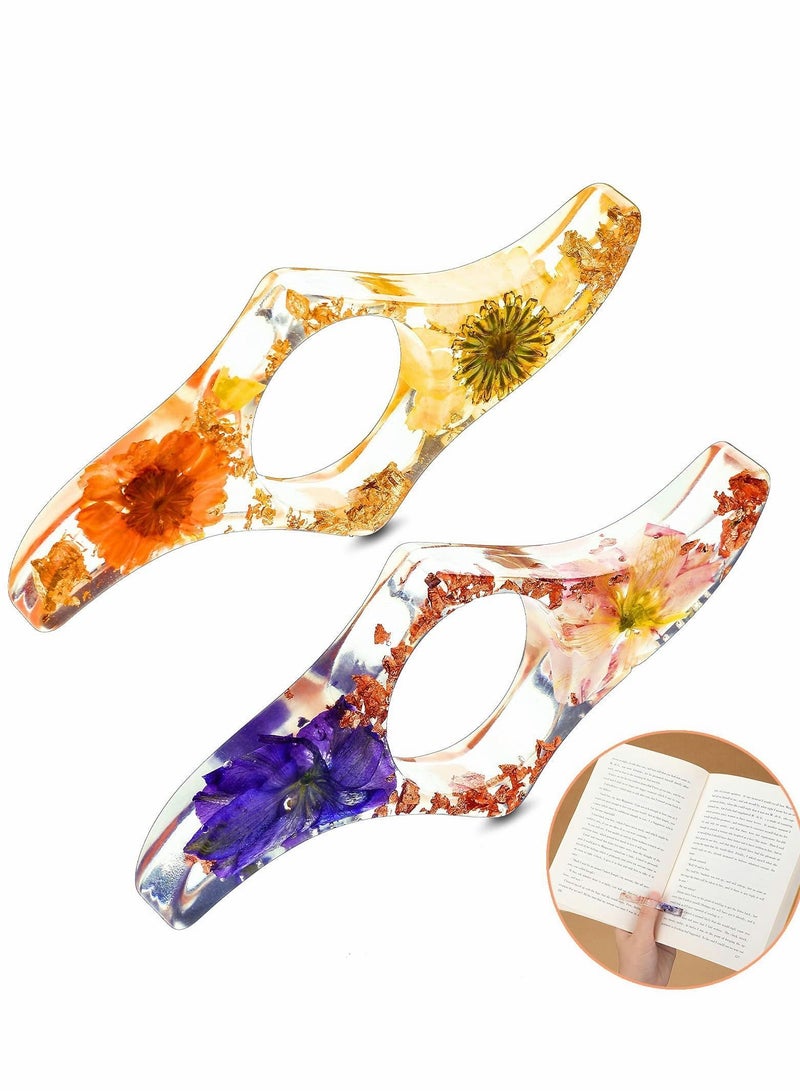 XiuWoo Dried Flower Resin Book Page Holder, 2 Pcs Transparent Thumb Ring Holder Handmade Personalized Bookmark Reading Accessories - Image 1