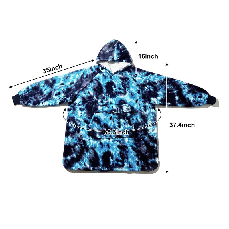 Krifey Wearable Blanket Hoodie, Oversized Sherpa Fleece Sweatshirt with Giant Pocket, Birthday Gifts for Women, Mom, Sister, Dark Blue Tie Dye - Image 5