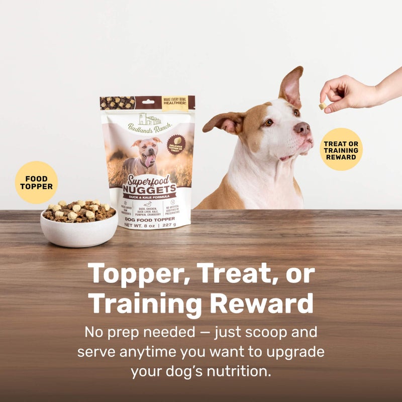 BADLANDS RANCH Superfood Nuggets â€“ Freeze-Dried Raw Dog Treat & Food Topper, Nutrient-Dense Duck & Kale Formula, High Protein, No Artificial Additives, 8oz Bags (4-Pack Bundle) - Image 4