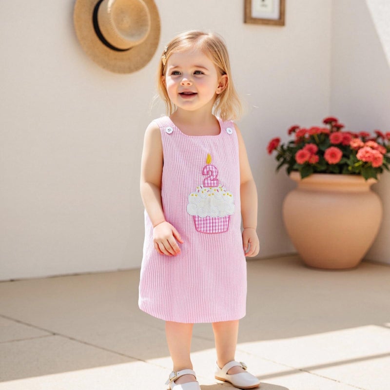 GOOCHEER Baby Girl Second Birthday Outfit 2 Cake Embroidery 2nd Birthday Dress Smash Cake Dresses (2nd-Pink, 2-3T) - Image 2