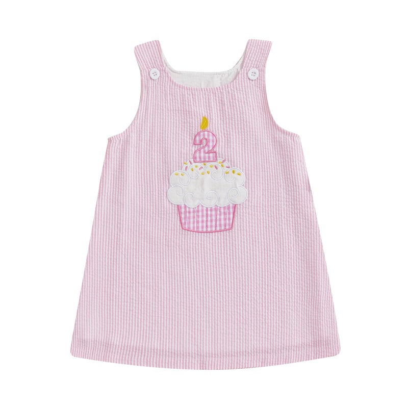 GOOCHEER Baby Girl Second Birthday Outfit 2 Cake Embroidery 2nd Birthday Dress Smash Cake Dresses (2nd-Pink, 2-3T) - Image 1