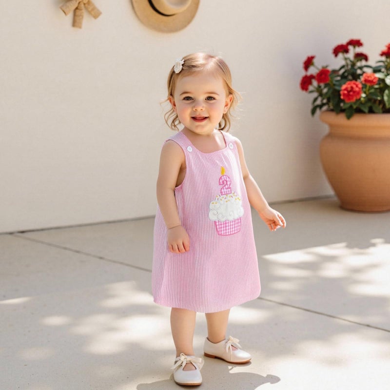 GOOCHEER Baby Girl Second Birthday Outfit 2 Cake Embroidery 2nd Birthday Dress Smash Cake Dresses (2nd-Pink, 2-3T) - Image 3